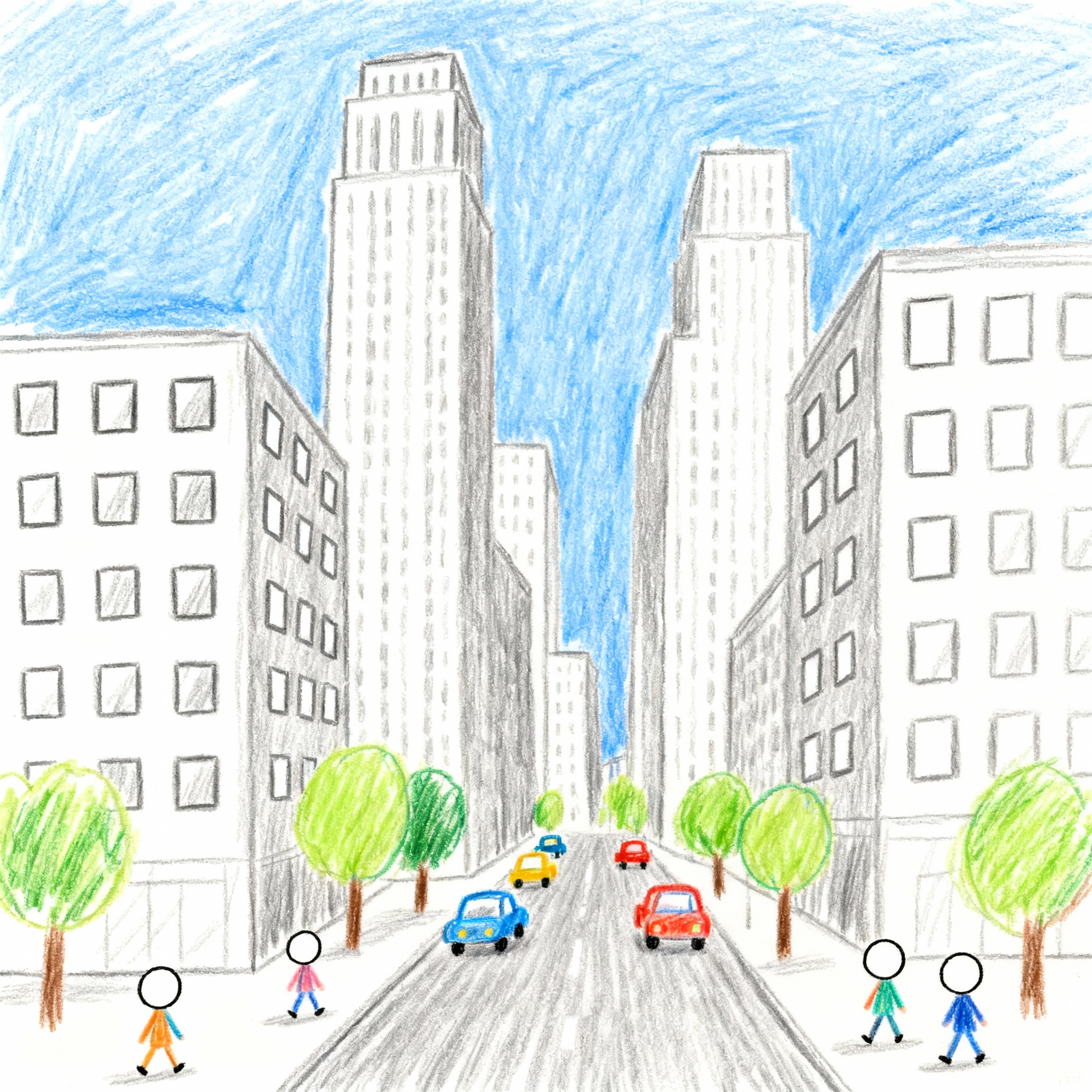 Child's drawing of city